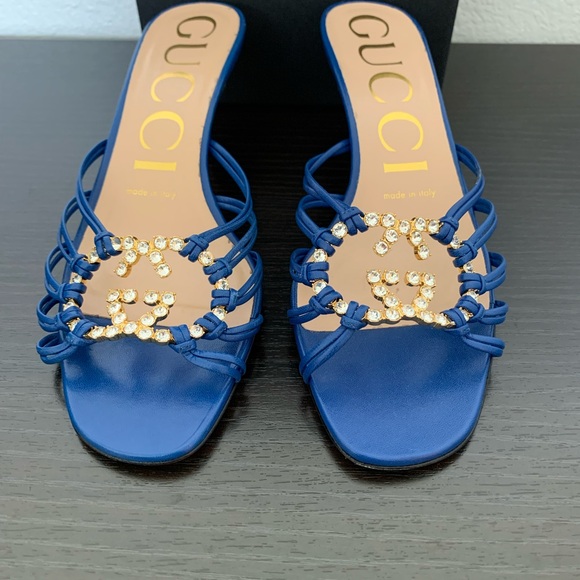 WOMEN'S GUCCI GG KRYSTAL LOGO STRAPPY HEELS/SANDALS SIZE 37 GUCCI / 7US $920 - Picture 3 of 10